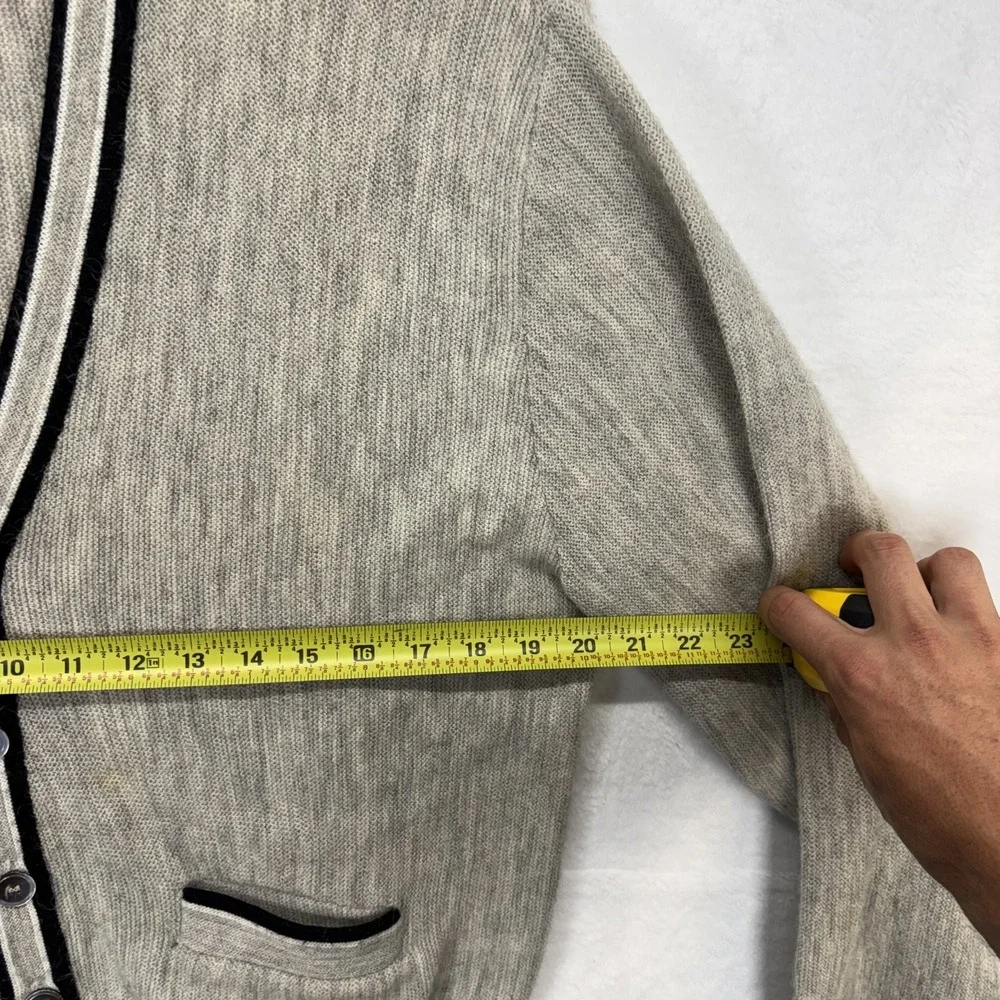 True Vintage V Neck Cardigan Sweater Men's 42 Large Gray 1960s USA Grandpa Core